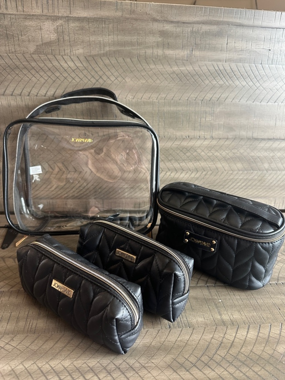 Black Quilted Travel Toiletry Bag Set - Quilted Organizer Pouches - Picture 5 of 13
